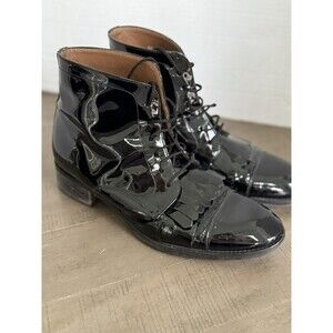 Pertini Boots Shoes Women size 39 - Oxford Fringe Style - Shiny Black - HTF!!